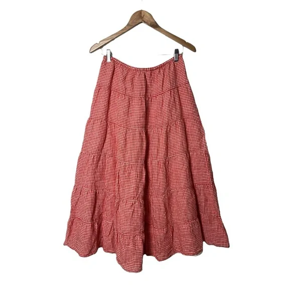 Aritzia Bouquet Linen Skirt Gingham Red White M - Picture 4 of 6